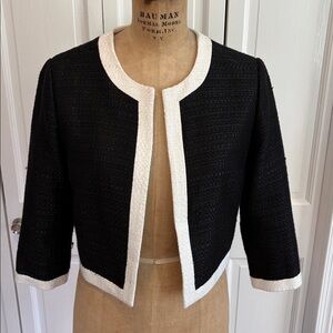 Karl Lagerfeld Paris Black and White Tweed-Trim Jacket